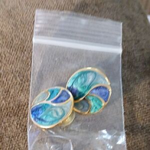 Elegant Gold Tone and Blue Swirl Earrings